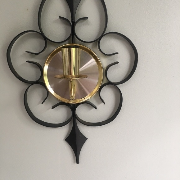 Vintage Black Brass Metal Candlestick Wall Hanging - Picture 2 of 8